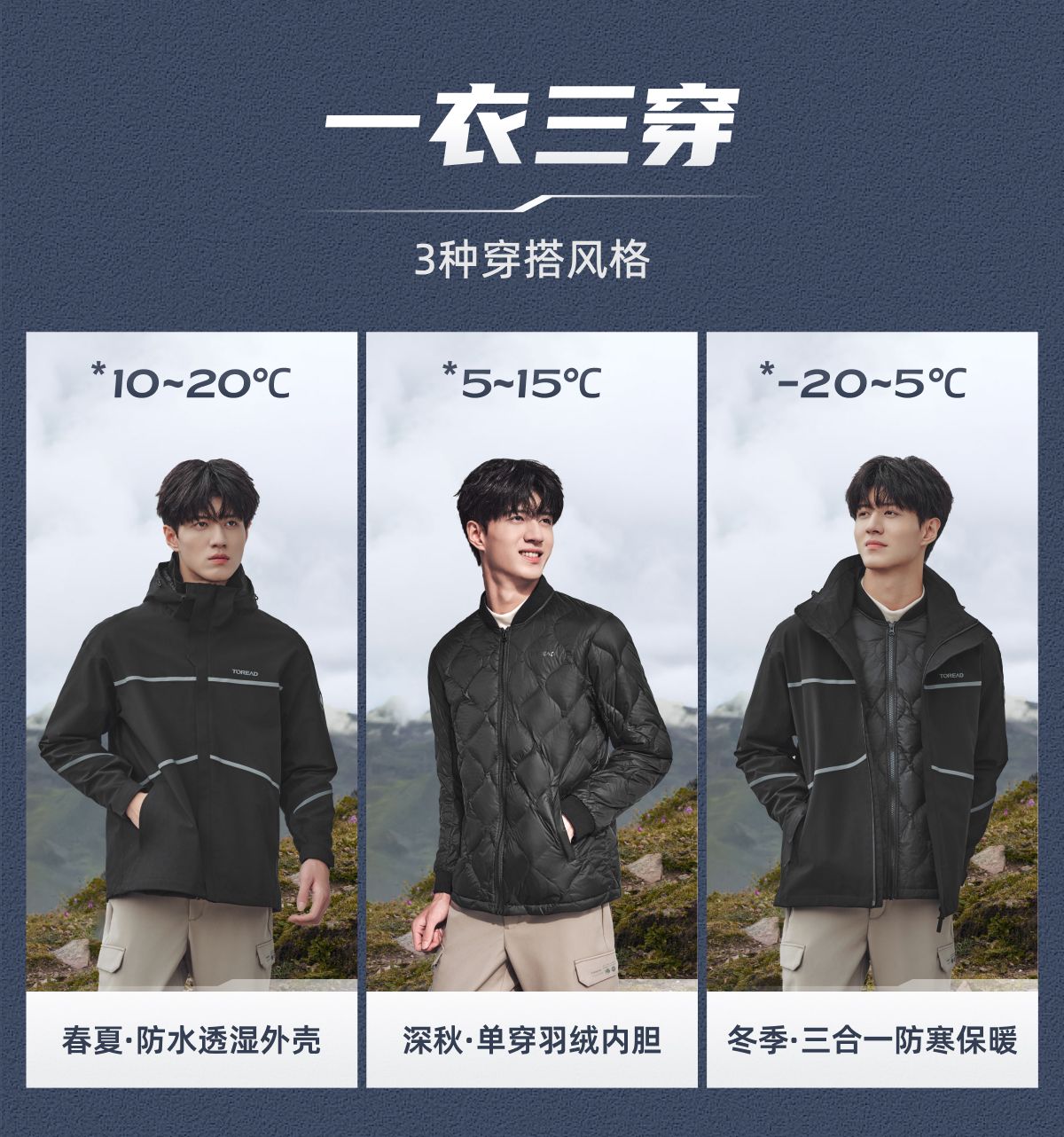 伙拼山林探路者戶外抓絨內膽防風防水戶外服三合一沖鋒衣