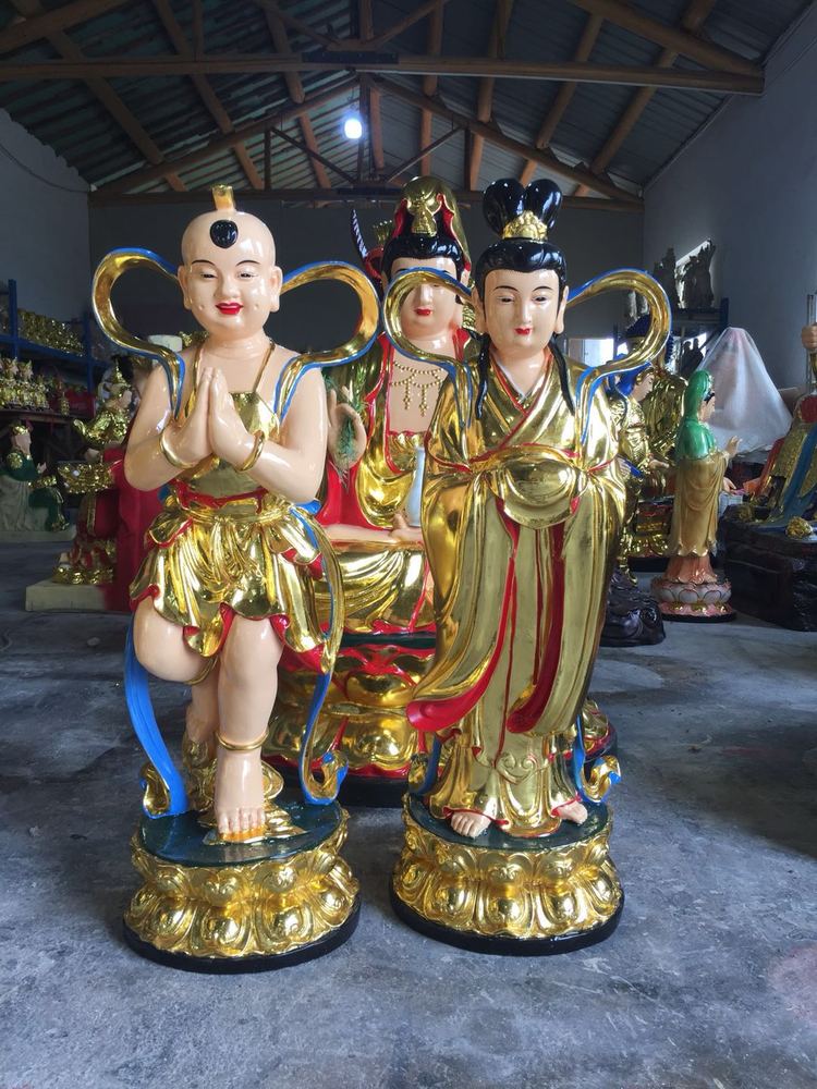 善財(cái)龍女佛像觀音左右侍立金童玉女佛像寺廟玻璃鋼神像童男童女佛像