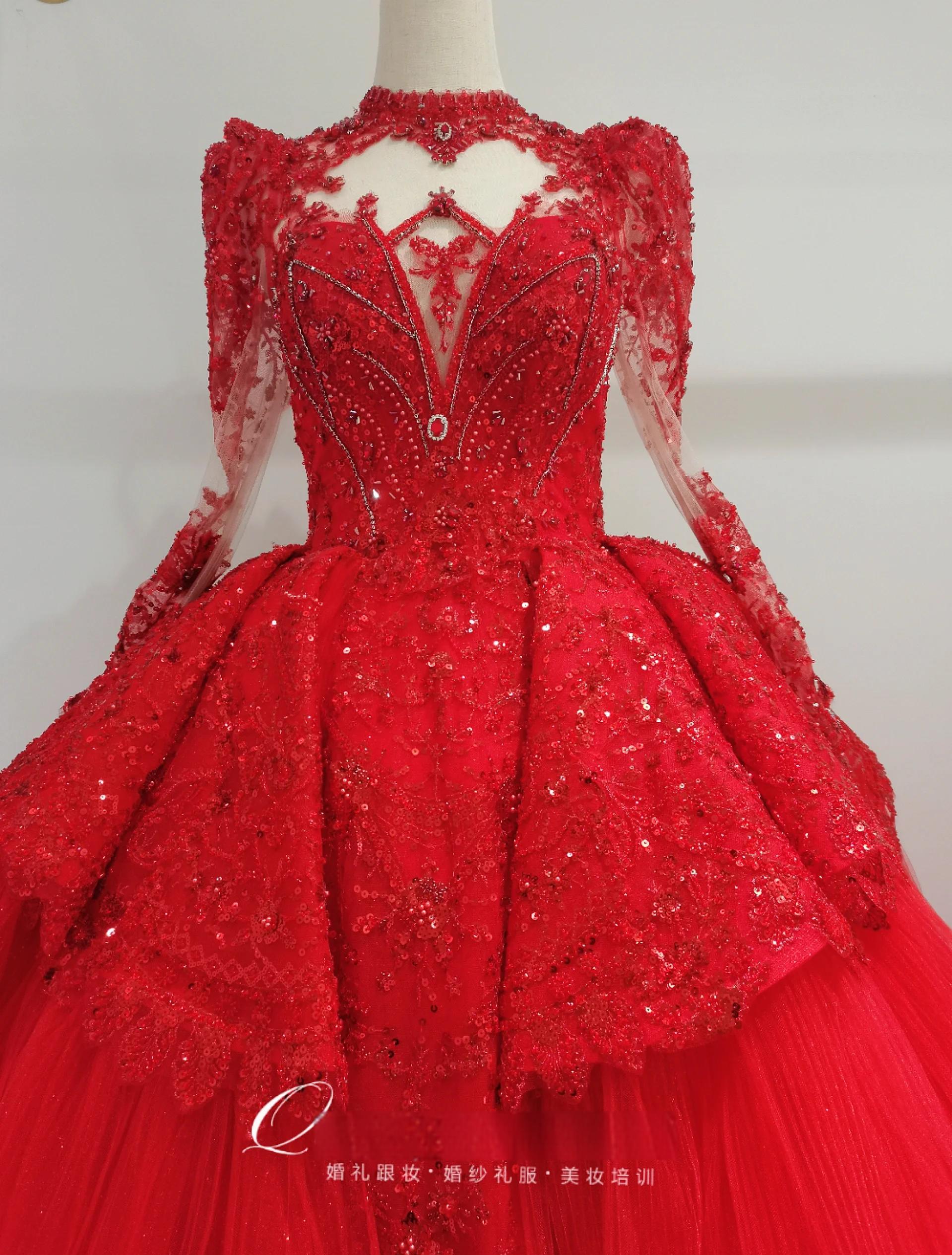 2010新款定做加工外貿紅色新娘婚紗禮服H47