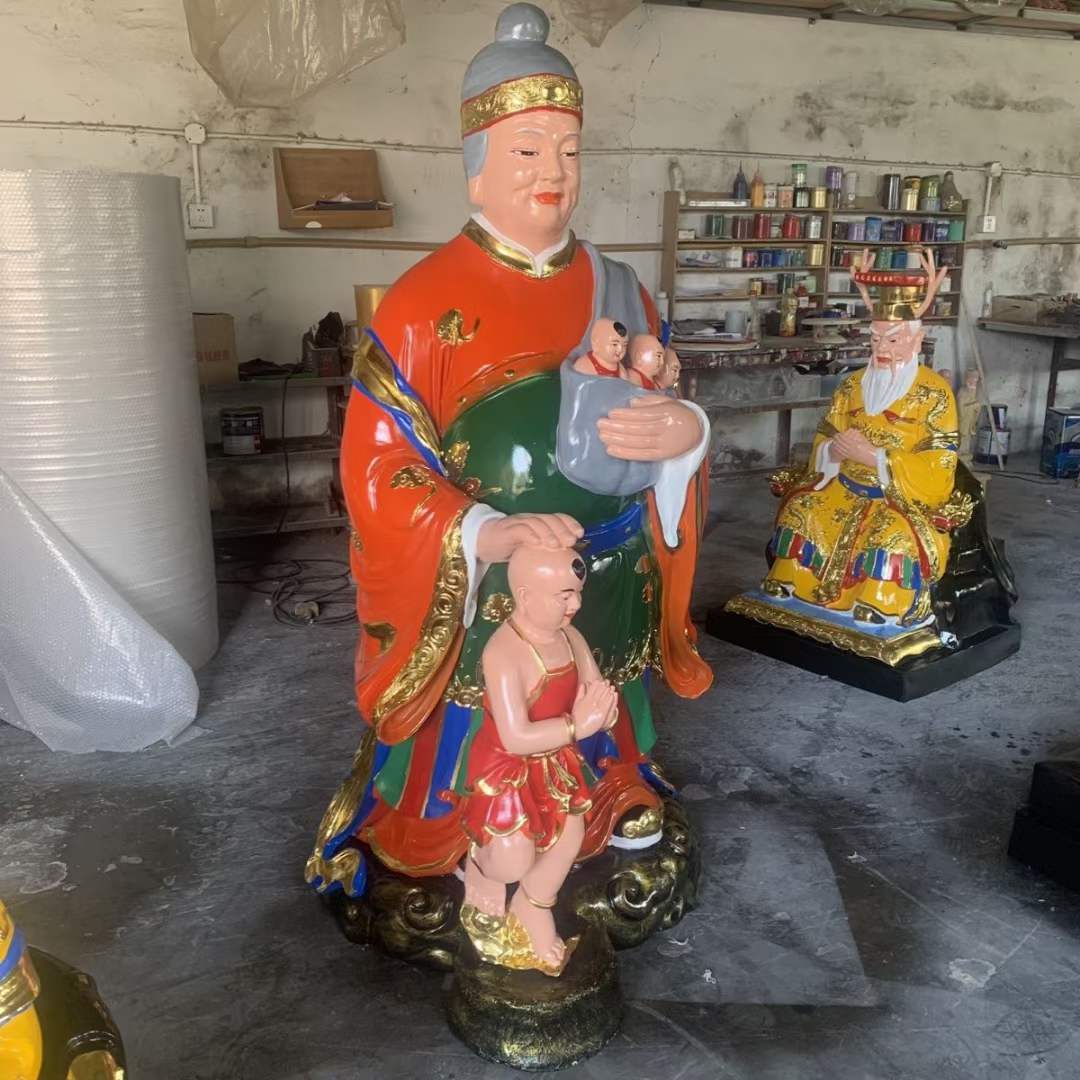 大型彩繪純銅送子娘娘注生娘娘樹脂雕像客廳神像供奉擺件