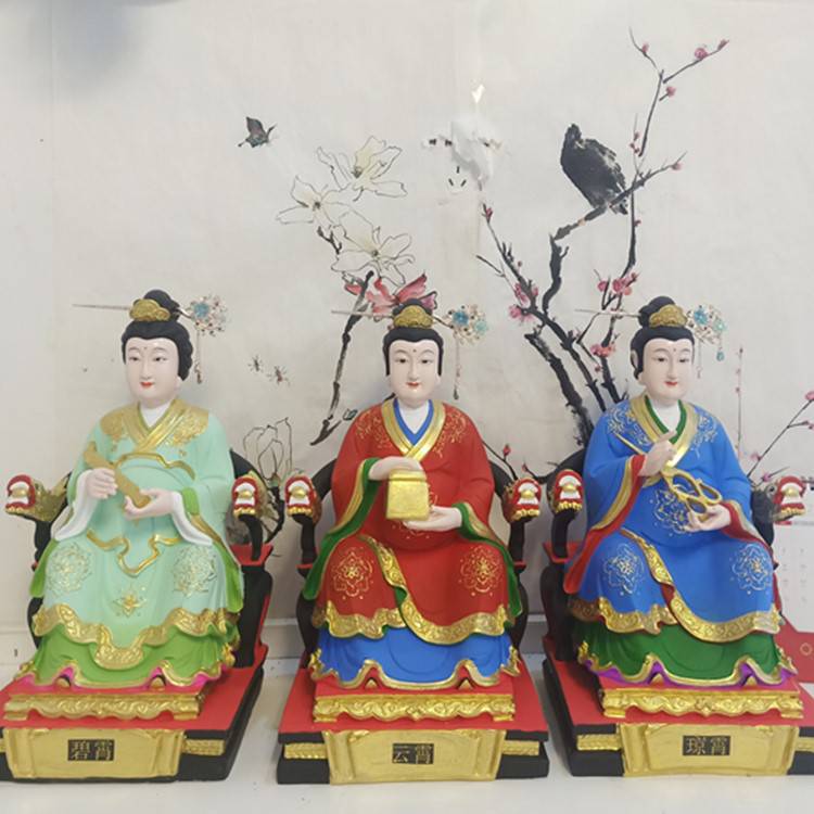 泰山奶奶廟供奉碧霞元君三姐妹神像三霄圣母神像眼光奶奶佛像