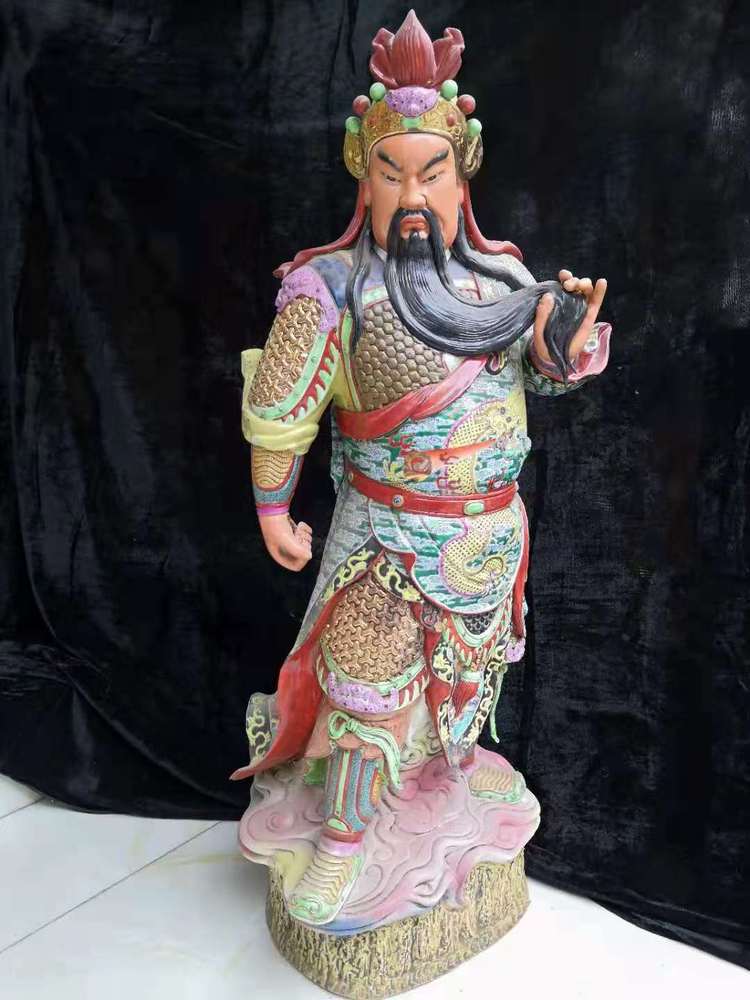 寺廟佛像關公爺佛像坐讀春秋關二哥持刀關公極彩古彩神像