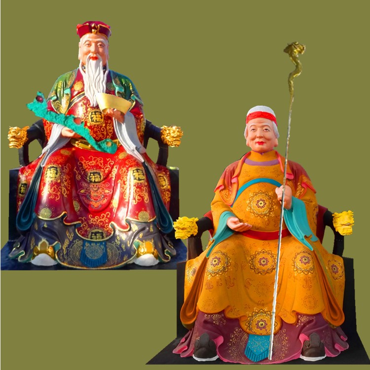 土地廟土地公公鎏金神像土皇公公極彩神像土地奶奶樹脂玻璃鋼雕像