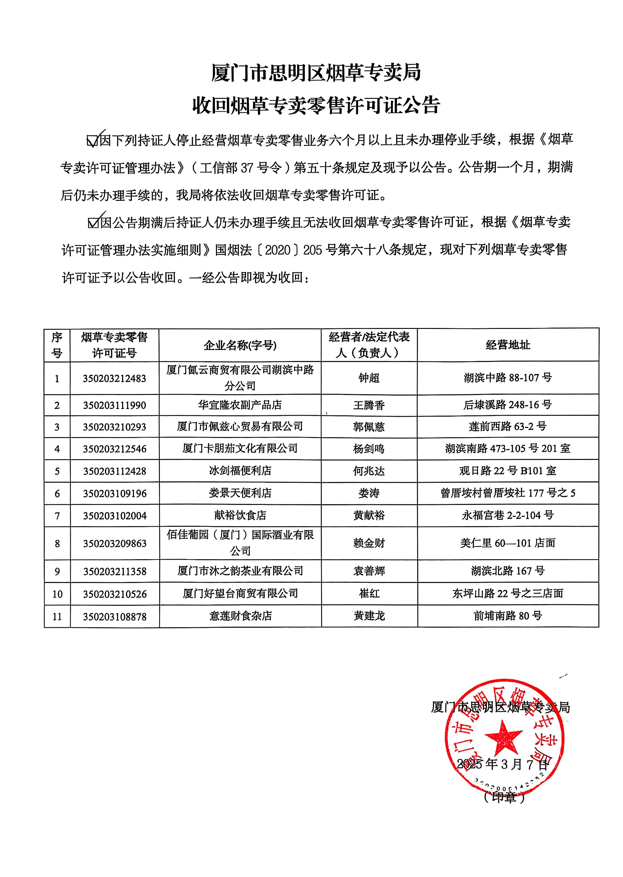 廈門煙草專賣零售許可證條件及代辦流程煙草專賣零售許可證