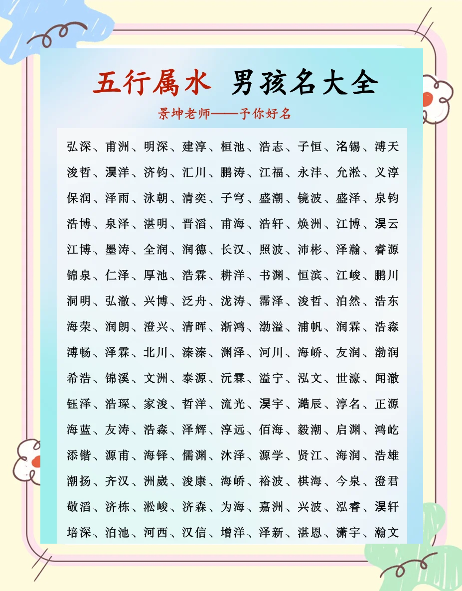 男孩五行屬水比較好的字