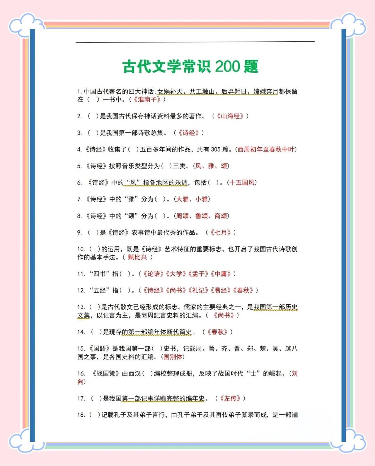 高考文學常識120個必背